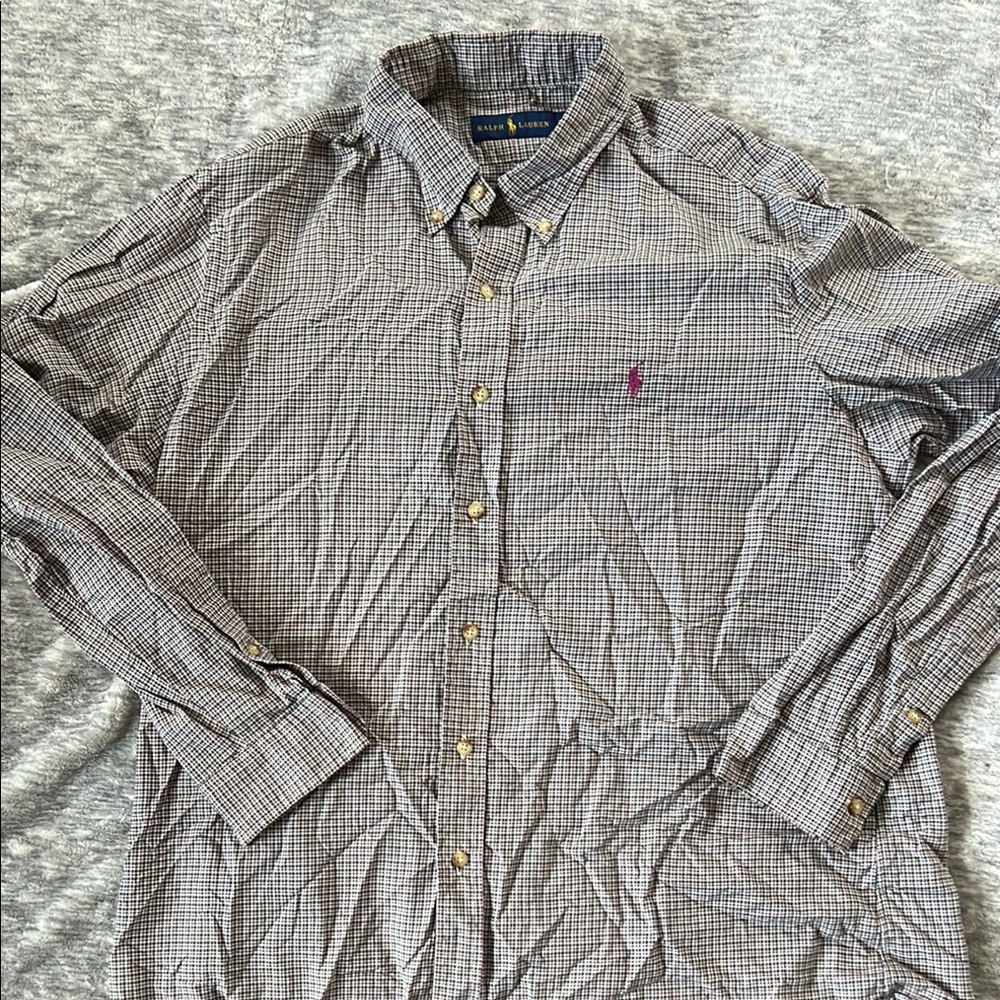 Ralph Lauren Green and Purple Casual Button Down Shirt